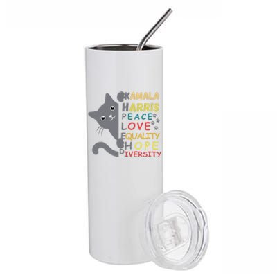 Kamala Harris Cat Peace Love Equality Hope Diversity Stainless Steel Tumbler