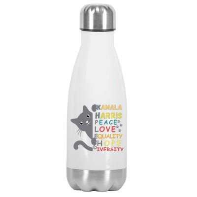 Kamala Harris Cat Peace Love Equality Hope Diversity Stainless Steel Insulated Water Bottle