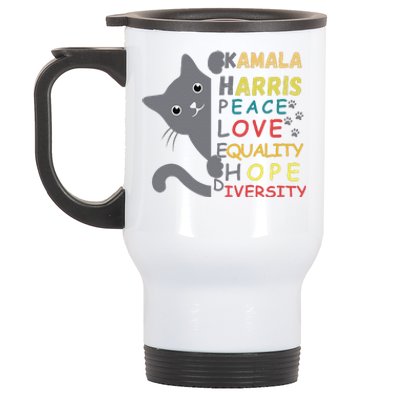 Kamala Harris Cat Peace Love Equality Hope Diversity Stainless Steel Travel Mug