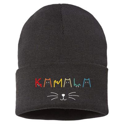 Kamala Harris Cat Lettering Positive Funny Sustainable Knit Beanie