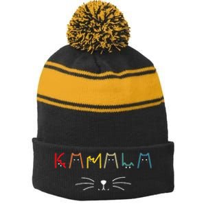 Kamala Harris Cat Lettering Positive Stripe Pom Pom Beanie