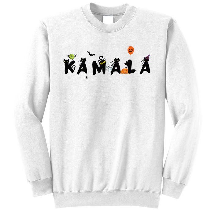 Kamala Halloween Cat Witch Hat Pumpkin Cat Lady Kamala Haris Premium Sweatshirt