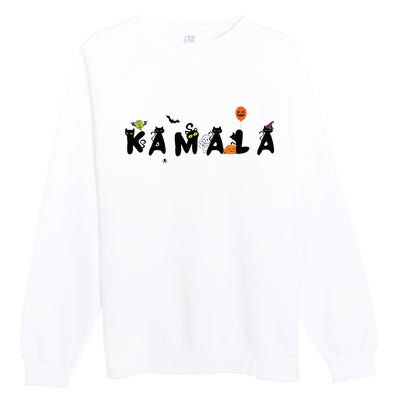 Kamala Halloween Cat Witch Hat Pumpkin Cat Lady Kamala Haris Premium Premium Crewneck Sweatshirt