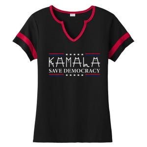 Kamala Harris Cat Lettering Positive Save Democracy Ladies Halftime Notch Neck Tee