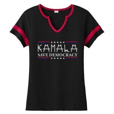 Kamala Harris Cat Lettering Positive Save Democracy Ladies Halftime Notch Neck Tee