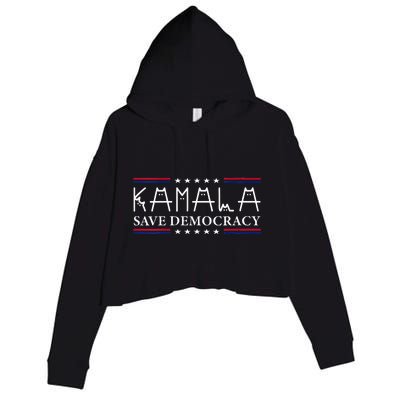 Kamala Harris Cat Lettering Positive Save Democracy Crop Fleece Hoodie