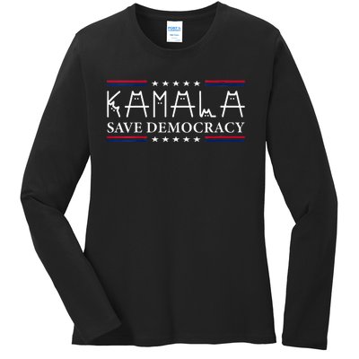 Kamala Harris Cat Lettering Positive Save Democracy Ladies Long Sleeve Shirt