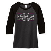 Kamala Harris Cat Lettering Positive Save Democracy Women's Tri-Blend 3/4-Sleeve Raglan Shirt