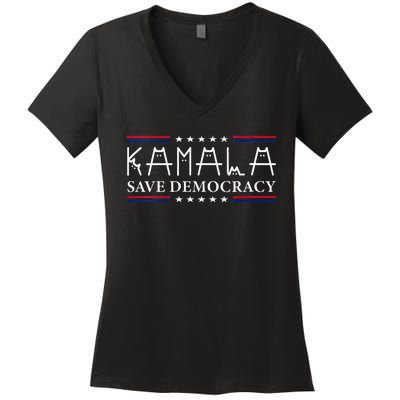 Kamala Harris Cat Lettering Positive Save Democracy Women's V-Neck T-Shirt