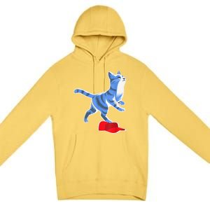 Kamala Harris Cat Stepping On Maga Hat Vp President 2024 Premium Pullover Hoodie