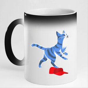 Kamala Harris Cat Stepping On Maga Hat Vp President 2024 11oz Black Color Changing Mug