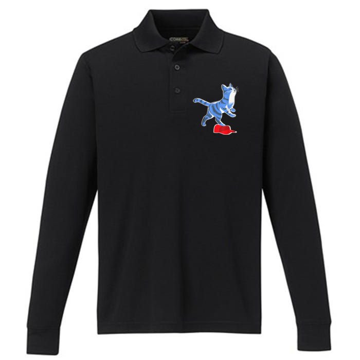 Kamala Harris Cat Stepping On Maga Hat Vp President 2024 Performance Long Sleeve Polo