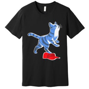 Kamala Harris Cat Stepping On Maga Hat Vp President 2024 Premium T-Shirt