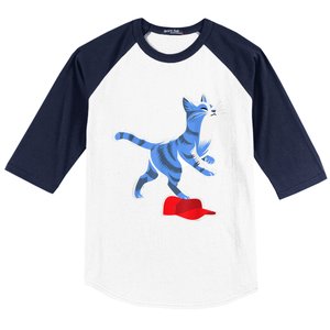 Kamala Harris Cat Stepping On Maga Hat Vp President 2024 Baseball Sleeve Shirt