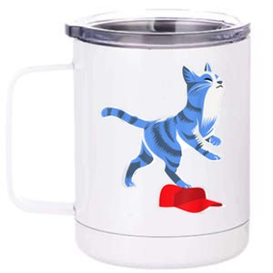 Kamala Harris Cat Stepping On Maga Hat Vp President 2024 12 oz Stainless Steel Tumbler Cup