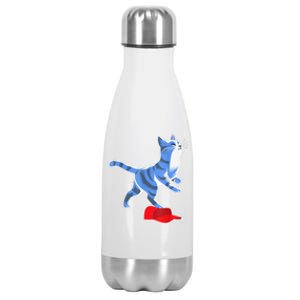 Kamala Harris Cat Stepping On Maga Hat Vp President 2024 Stainless Steel Insulated Water Bottle