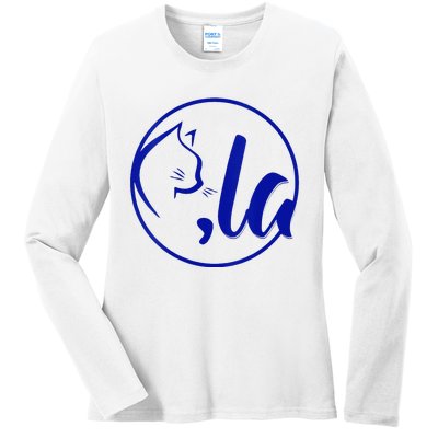 Kamala Harris Comma La Cute Cat 2024 Ladies Long Sleeve Shirt