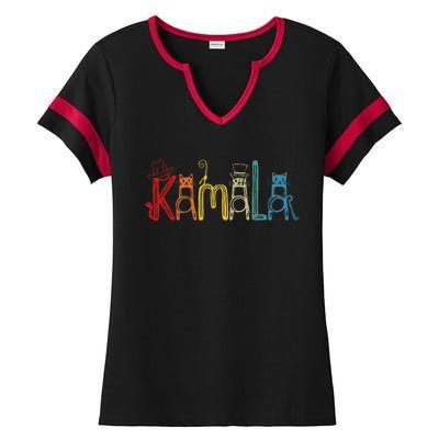 Kamala Harris Cat Lettering Positive Funny Ladies Halftime Notch Neck Tee