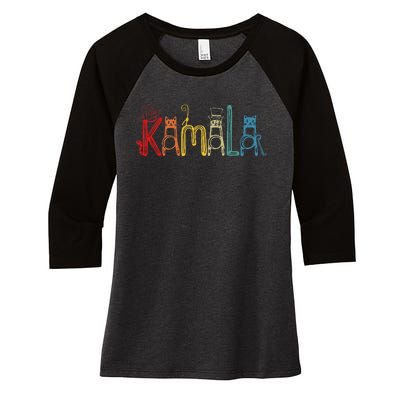 Kamala Harris Cat Lettering Positive Funny Women's Tri-Blend 3/4-Sleeve Raglan Shirt