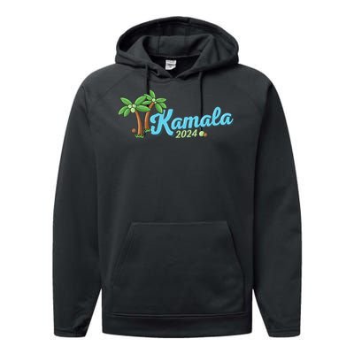 Kamala Harris Coconut Tree 2024 Democrat For President Performance Fleece Hoodie