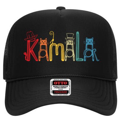 Kamala Harris Cat Lettering Positive Funny High Crown Mesh Back Trucker Hat