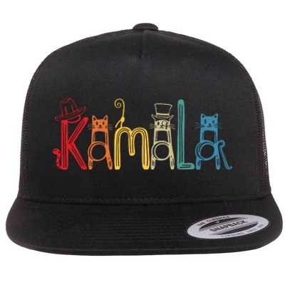 Kamala Harris Cat Lettering Positive Funny Flat Bill Trucker Hat