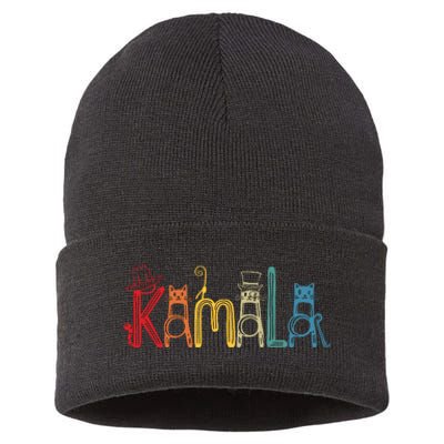 Kamala Harris Cat Lettering Positive Funny Sustainable Knit Beanie