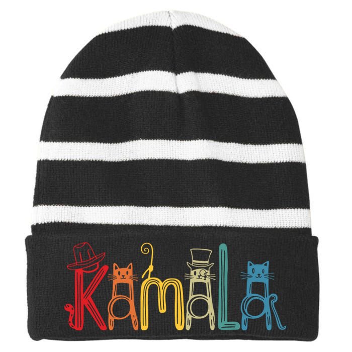 Kamala Harris Cat Lettering Positive Funny Striped Beanie with Solid Band