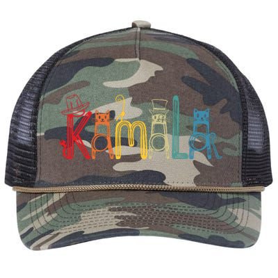 Kamala Harris Cat Lettering Positive Funny Retro Rope Trucker Hat Cap