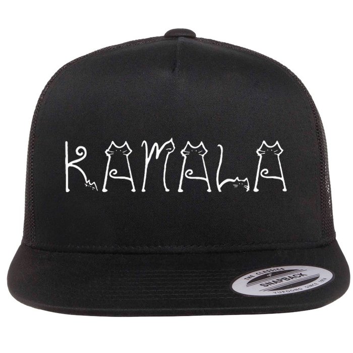 Kamala Harris Cat Lettering Positive Funny Kamala 2024 Flat Bill Trucker Hat