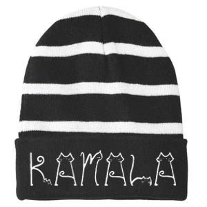 Kamala Harris Cat Lettering Positive Funny Kamala 2024 Striped Beanie with Solid Band