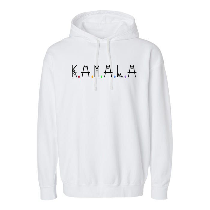 Kamala Harris Cat Lettering Positive Funny 2024 Garment-Dyed Fleece Hoodie