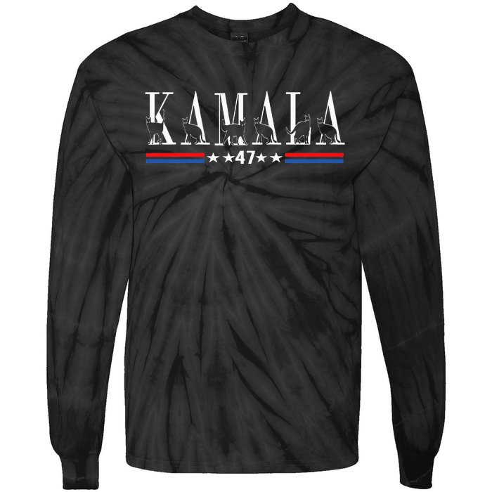 Kamala Harris Cat Lettering Positive Funny 2024 Tie-Dye Long Sleeve Shirt