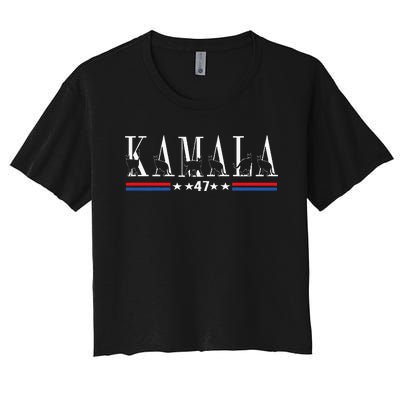 Kamala Harris Cat Lettering Positive Funny 2024 Women's Crop Top Tee