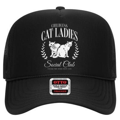 Kamala Harris Childless Cat Ladies Social Club Cat Lover High Crown Mesh Back Trucker Hat