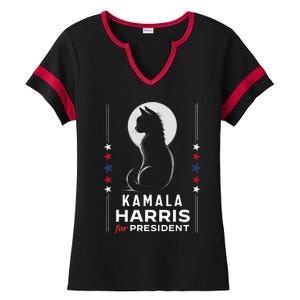 Kamala Harris Cat Ladies Vote Positive Funny 2024 Ladies Halftime Notch Neck Tee