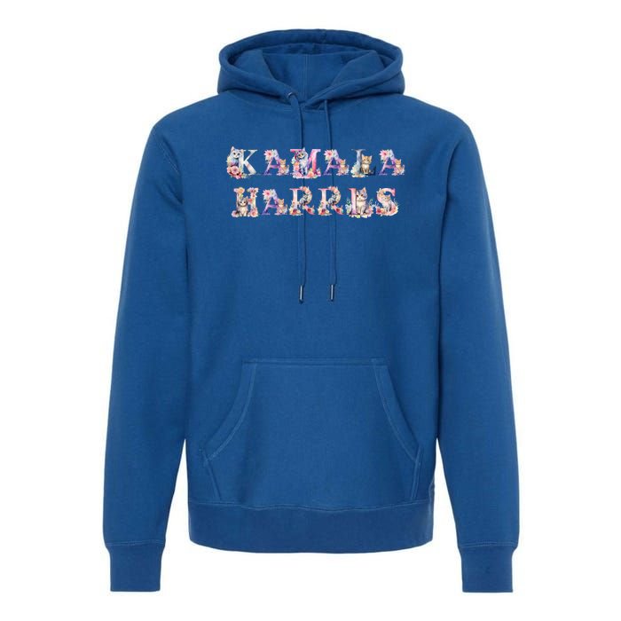 Kamala Harris Cat Lettering Funny Cat Ladies For Kamala 2024 Meaningful Gift Premium Hoodie