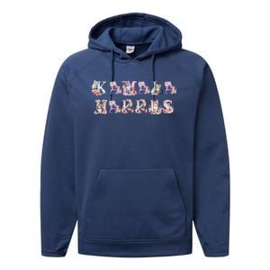 Kamala Harris Cat Lettering Funny Cat Ladies For Kamala 2024 Meaningful Gift Performance Fleece Hoodie