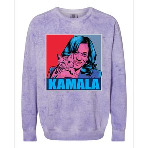 Kamala Harris Cat Pop Art Portrait Harris Walz 2024 Gift Colorblast Crewneck Sweatshirt