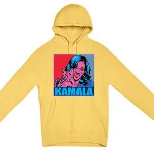 Kamala Harris Cat Pop Art Portrait Harris Walz 2024 Gift Premium Pullover Hoodie