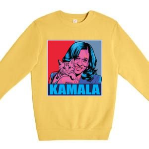 Kamala Harris Cat Pop Art Portrait Harris Walz 2024 Gift Premium Crewneck Sweatshirt