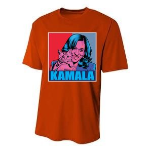 Kamala Harris Cat Pop Art Portrait Harris Walz 2024 Gift Performance Sprint T-Shirt