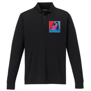 Kamala Harris Cat Pop Art Portrait Harris Walz 2024 Gift Performance Long Sleeve Polo