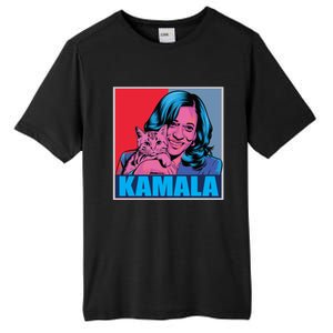 Kamala Harris Cat Pop Art Portrait Harris Walz 2024 Gift Tall Fusion ChromaSoft Performance T-Shirt