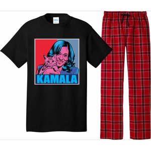 Kamala Harris Cat Pop Art Portrait Harris Walz 2024 Gift Pajama Set