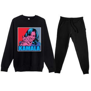 Kamala Harris Cat Pop Art Portrait Harris Walz 2024 Gift Premium Crewneck Sweatsuit Set