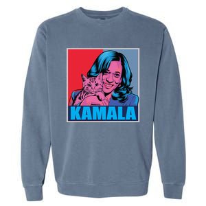 Kamala Harris Cat Pop Art Portrait Harris Walz 2024 Gift Garment-Dyed Sweatshirt