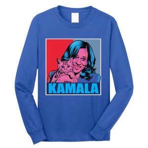 Kamala Harris Cat Pop Art Portrait Harris Walz 2024 Gift Long Sleeve Shirt