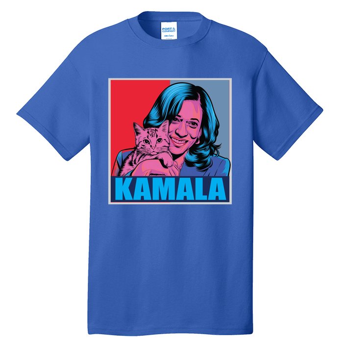 Kamala Harris Cat Pop Art Portrait Harris Walz 2024 Gift Tall T-Shirt