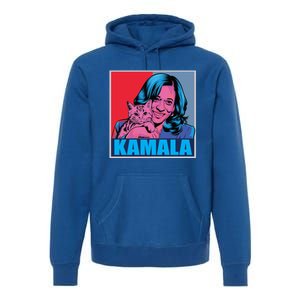 Kamala Harris Cat Pop Art Portrait Harris Walz 2024 Gift Premium Hoodie